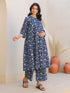 Indigo Pure Cotton Floral Printed Gathered Maternity Kurta Set