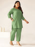 Plus Size Green Cotton Solid A-line Co-ord Set