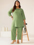Plus Size Green Cotton Solid A-line Co-ord Set