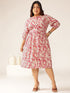Plus Size Mauve Pure Cotton Floral Printed Gathered Dress