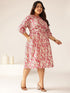Plus Size Mauve Pure Cotton Floral Printed Gathered Dress
