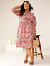 Plus Size Mauve Pure Cotton Floral Printed Gathered Dress