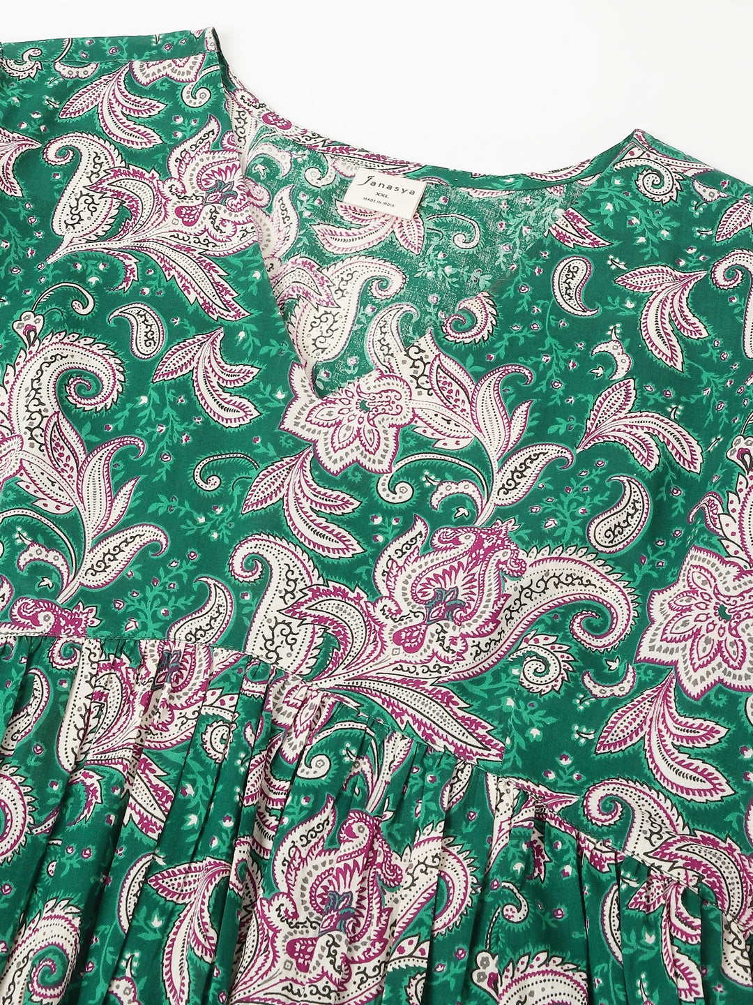 Plus Size Green Pure Cotton Floral Printed Tiered Dress