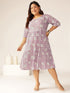 Plus Size Lavender Pure Cotton Floral Printed Tiered Dress