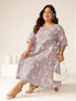 Plus Size Lavender Pure Cotton Floral Printed Tiered Dress