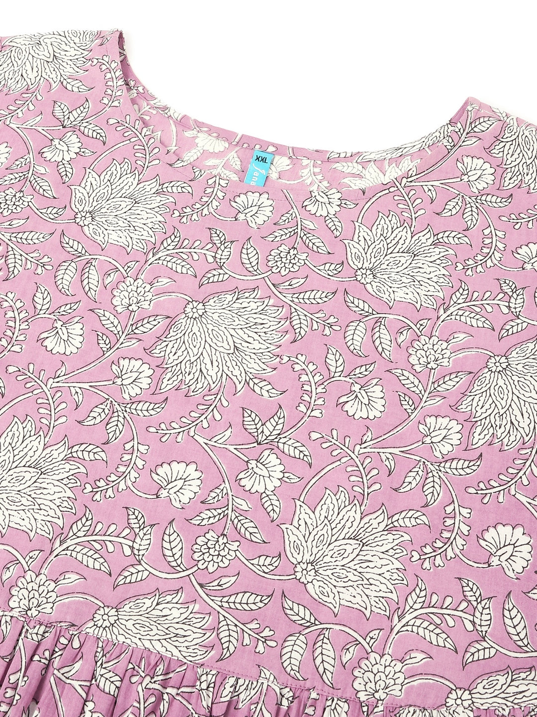 Plus Size Lavender Pure Cotton Floral Printed Tiered Dress