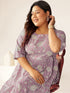 Plus Size Lavender Pure Cotton Floral Printed Tiered Dress