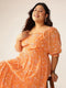 Plus Size Orange Georgette Floral Printed Tiered Dress