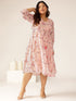 Plus Size Pink Georgette Floral Printed Tiered Dress