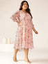 Plus Size Pink Georgette Floral Printed Tiered Dress