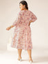 Plus Size Pink Georgette Floral Printed Tiered Dress