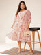 Plus Size Pink Georgette Floral Printed Tiered Dress