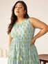 Plus Size Light Blue Pure Cotton Ethnic Motifs Printed Tiered Dress