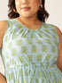 Plus Size Light Blue Pure Cotton Ethnic Motifs Printed Tiered Dress