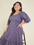 Janasya Women's Plus Size Purple Pure Cotton Solid A-line Dress