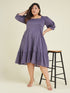Janasya Women's Plus Size Purple Pure Cotton Solid A-line Dress