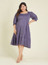 Janasya Women's Plus Size Purple Pure Cotton Solid A-line Dress