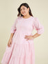 Janasya Women's Plus Size Pink Pure Cotton Solid Tiered Dress