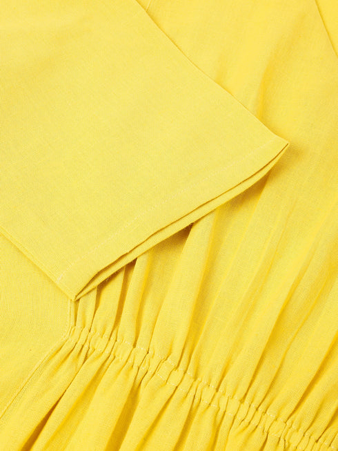 Plus Size Yellow Cotton Solid A-line Dress