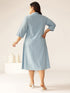 Plus Size Light Blue Cotton Solid Button Down Shirt Style A-line Dress