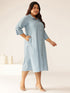 Plus Size Light Blue Cotton Solid Button Down Shirt Style A-line Dress