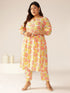 Plus Size Off White Pure Cotton Floral Printed A-line Kurta Set