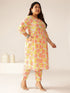 Plus Size Off White Pure Cotton Floral Printed A-line Kurta Set