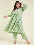 Janasya Women's Plus Size Light Green Pure Cotton Embroidered A-line Kurta Set