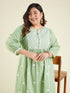 Janasya Women's Plus Size Light Green Pure Cotton Embroidered A-line Kurta Set