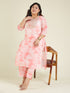 Janasya Women's Plus Size Peach Silk Blend Tie & Dye Embroidered Straight Kurta Pant Set
