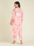 Janasya Women's Plus Size Peach Silk Blend Tie & Dye Embroidered Straight Kurta Pant Set