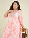 Janasya Women's Plus Size Peach Silk Blend Tie & Dye Embroidered Straight Kurta Pant Set