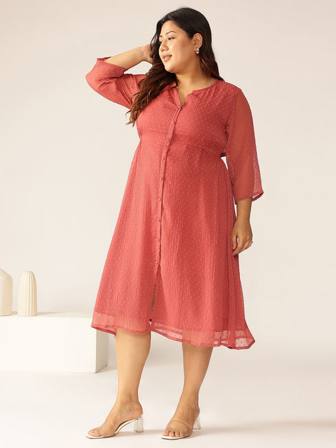 Plus Size Mauve Dobby Chiffon Self Design A-line Kurta