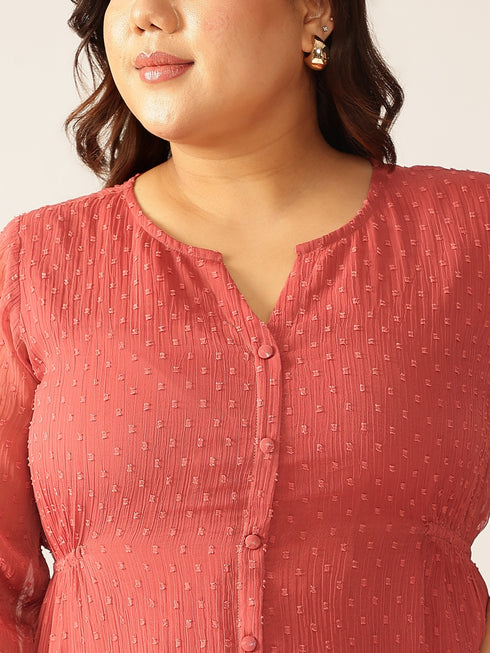 Plus Size Mauve Dobby Chiffon Self Design A-line Kurta