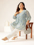 Plus Size Blue Georgette Tropical Printed A-line Tunic