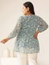 Plus Size Blue Georgette Tropical Printed A-line Tunic