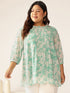 Plus Size Green Georgette Floral Printed A-line Tunic