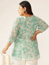 Plus Size Green Georgette Floral Printed A-line Tunic