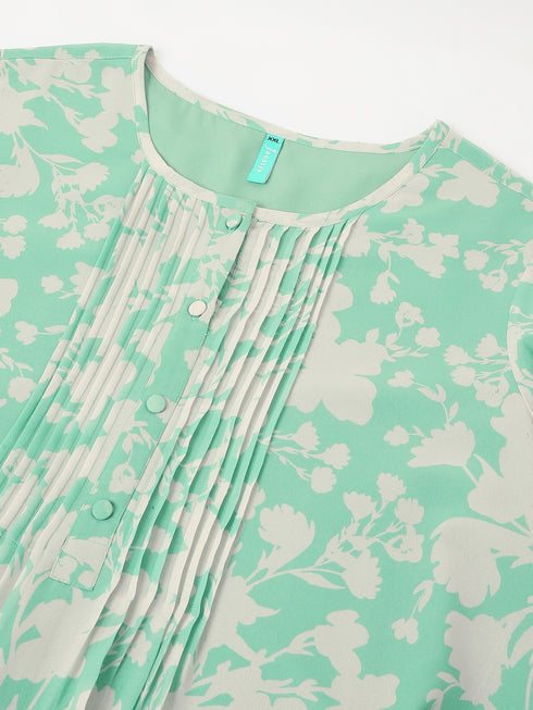 Plus Size Green Georgette Floral Printed A-line Tunic