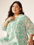 Plus Size Green Georgette Floral Printed A-line Tunic