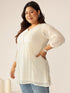 Plus Size Off White Dobby Chiffon Self Design A-line Tunic