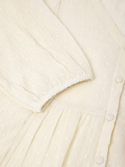 Plus Size Off White Dobby Chiffon Self Design A-line Tunic