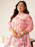 Plus Size Pink Cotton Blend Floral Printed A-line Tunic