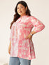 Plus Size Pink Cotton Blend Floral Printed A-line Tunic