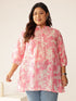 Plus Size Pink Cotton Blend Floral Printed A-line Tunic