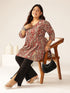 Plus Size Maroon Pure Cotton Paisley Printed Peplum Tunic