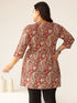 Plus Size Maroon Pure Cotton Paisley Printed Peplum Tunic