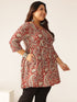 Plus Size Maroon Pure Cotton Paisley Printed Peplum Tunic