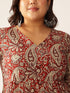 Plus Size Maroon Pure Cotton Paisley Printed Peplum Tunic
