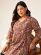 Plus Size Maroon Pure Cotton Paisley Printed Peplum Tunic